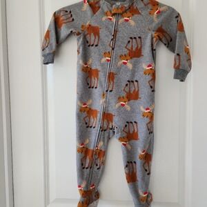 Christmas Carter's Fleece Footed Pajamas Moose Print Sleepwear Kids 24M Santa